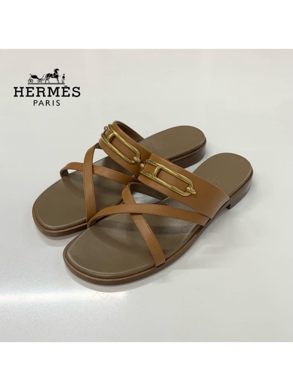 Hermes Clair Roulis Buckle Leather Flat Sandals Brown